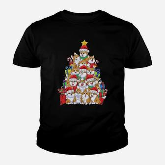 Funny Corgi Christmas Tree Lights Gift Santa Hat Dog Lover Sweatshirt Youth T-shirt | Crazezy
