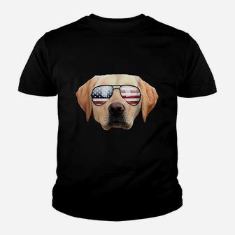 Funny Cute Patriotic Yellow Lab Sunglasses Dog Youth T-shirt | Crazezy