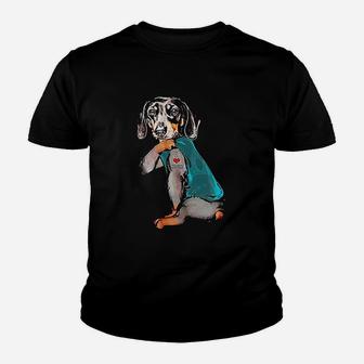 Funny Dachshund Cute Dachshund Dog I Love Mom Tattoo Gift Youth T-shirt | Crazezy UK