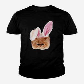 Funny Easter Persian Cat Bunny Ears Adorable Cat Face Fluffy Youth T-shirt | Crazezy