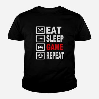 Funny Eat Sleep Game Repeat For Video Games Lovers Youth T-shirt | Crazezy UK