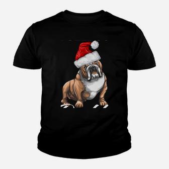 Funny English Bulldog Daddy Christmas Hat Gift Men Youth T-shirt | Crazezy