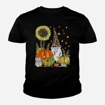 Funny Gnome Leopard & Pumpkin Sunflower Autumn Thanksgiving Youth T-shirt | Crazezy