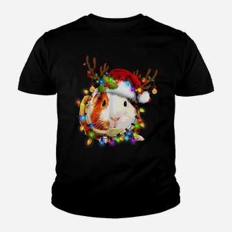 Funny Guinea Pig Christmas Reindeer Christmas Lights Pajama Youth T-shirt | Crazezy