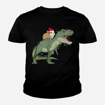 Funny Guinea Pig Riding Christmas Light T Rex Dinosaur Youth T-shirt | Crazezy