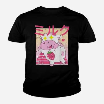 Funny Japanese Kawaai Cow Strawberry Milk Shake Retro 90S Youth T-shirt | Crazezy CA