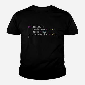 Funny Joke Programming If Coding Headphones Focus Youth T-shirt | Crazezy