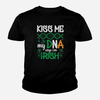 Funny Kiss Me My Dna Says I'm Irish Shamrock Pun Youth T-shirt - Monsterry UK