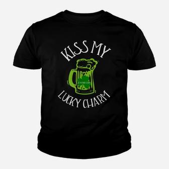 Funny Kiss My Lucky Charm St Patrick's Day Youth T-shirt | Crazezy DE