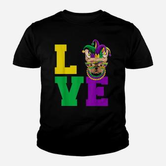 Funny Mardi Gras Dog Apparel French Bull Dog Love Mom Dad Youth T-shirt - Monsterry