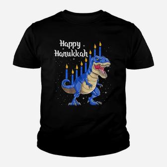 Funny Menorasaurus Rex Dinosaur Chanukkah Happy Hanukkah Youth T-shirt | Crazezy