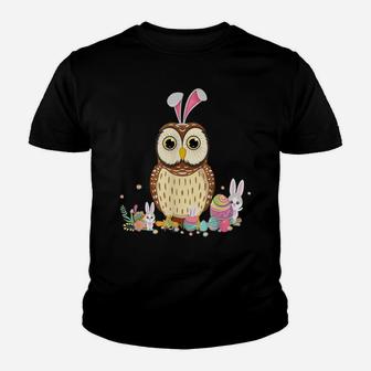 Funny Owl Bunny Ear Easter Day Hunting Egg Rabbit Youth T-shirt | Crazezy UK