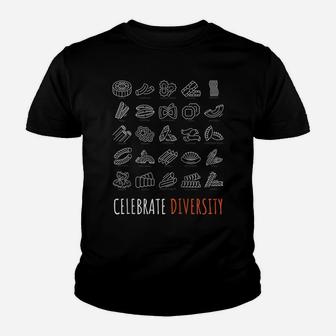 Funny Pasta Shirt Celebrate Diversity Shirt For Pasta Lovers Raglan Baseball Tee Youth T-shirt | Crazezy DE