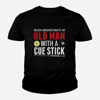Funny Pool Billiards Player Old Man With Cue Stick Youth T-shirt | Crazezy