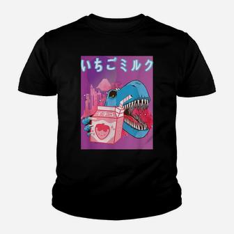 Funny Retro 90S Kawaii Strawberry Milk Shake T-Rex Carton Youth T-shirt | Crazezy UK