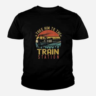 Funny Retro Vintage Style Take Him To The Train Station Youth T-shirt | Crazezy