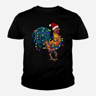 Funny Rooster Chicken Christmas Lights Pajama Farmer Gifts Youth T-shirt | Crazezy CA