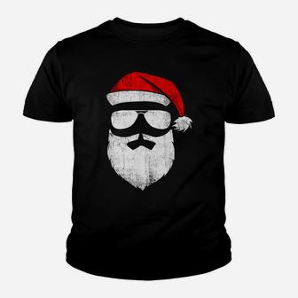 Funny Santa Claus Face Sunglasses With Hat Beard Christmas Youth T-shirt | Crazezy AU
