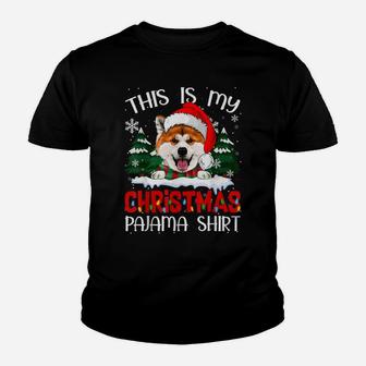 Funny Santa Hat Akita Xmas This Is My Christmas Pajama Youth T-shirt | Crazezy
