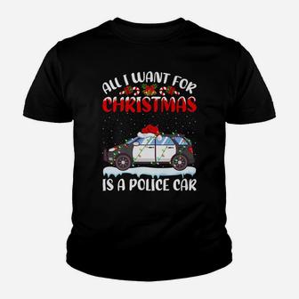 Funny Santa Hat All I Want For Christmas Is A Police Car Youth T-shirt | Crazezy
