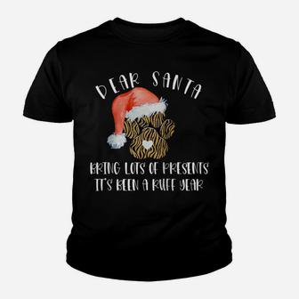 Funny Santa Hat Dog Cat Paw Print Tshirt Christmas Clothes Raglan Baseball Tee Youth T-shirt | Crazezy