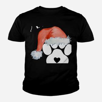 Funny Santa Hat Dog Cat Paw Print Tshirt Christmas Clothes Sweatshirt Youth T-shirt | Crazezy
