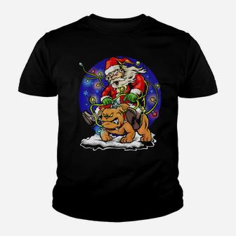 Funny Santa Riding An American English Bulldog Youth T-shirt - Monsterry DE