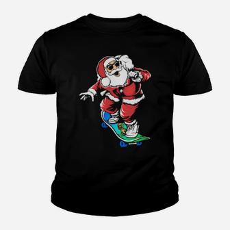 Funny Santa Skateboarding Youth T-shirt - Monsterry