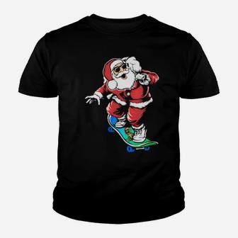 Funny Santa Skateboarding Youth T-shirt - Monsterry