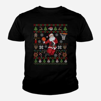 Funny Santa Ugly Christmas Basketball Dunking Sweatshirt Youth T-shirt | Crazezy UK