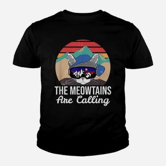 Funny Ski Cat Lovers The Meowtains Are Calling Retro Skiing Youth T-shirt | Crazezy DE