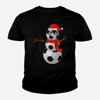 Funny Soccer Football Snowman Holiday Spirit Xmas Pajama Youth T-shirt - Monsterry