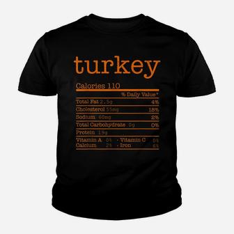 Funny Thanksgiving Christmas Food - Turkey Nutrition Facts Youth T-shirt | Crazezy