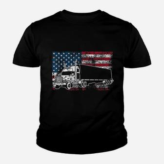 Funny Truck Driver American Flag 4Th Of July Trucker Gift Youth T-shirt | Crazezy CA