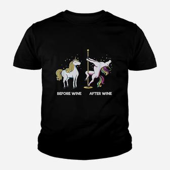 Funny Unicorn Before Wine After Wine Design Dancing Pole Youth T-shirt | Crazezy AU