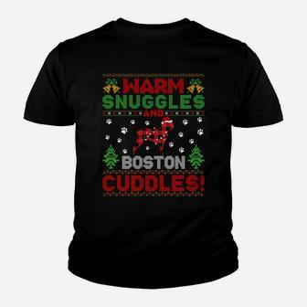 Funny Warm Snuggles Ugly Boston Terrier Christmas Sweatshirt Youth T-shirt | Crazezy