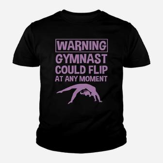 Funny Warning Gymnast Could Flip At Any Moment Gymnastics Youth T-shirt | Crazezy CA