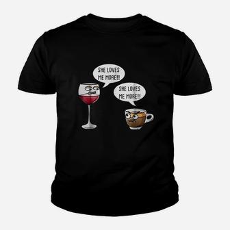 Funny Wine Vs Coffee Youth T-shirt | Crazezy