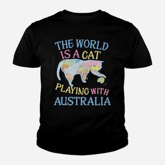Funny World Is A Cat Playing Map Youth T-shirt | Crazezy