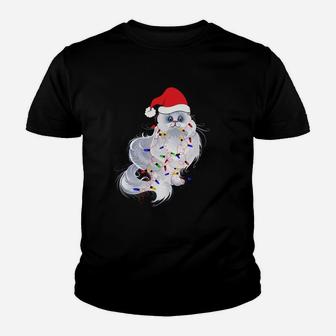 Funny Xmas Persian Cat Christmas Lights Santa Claus Hat Gift Sweatshirt Youth T-shirt | Crazezy DE