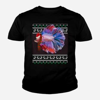Funny Xmas Santa Hat Betta Fish Ugly Christmas Sweatshirt Youth T-shirt | Crazezy