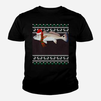 Funny Xmas Santa Hat Redfish Ugly Christmas Sweatshirt Youth T-shirt | Crazezy