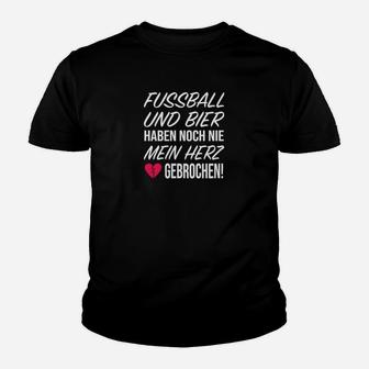 Fussball und Bier Herz Kinder Tshirt, Lustiges Fan Kinder Tshirt - Seseable