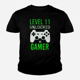Gamer 11Th Birthday Funny Gift - Level 11 Unlocked Gamer Youth T-shirt | Crazezy DE