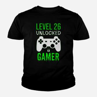 Gamer 26Th Birthday Funny Gift - Level 26 Unlocked Gamer Youth T-shirt | Crazezy DE