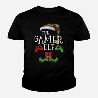 Gamer Elf Family Matching Christmas Funny Gaming Pajama Pj Youth T-shirt | Crazezy