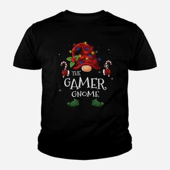 Gamer Gnome Buffalo Plaid Christmas Tree Light Youth T-shirt | Crazezy