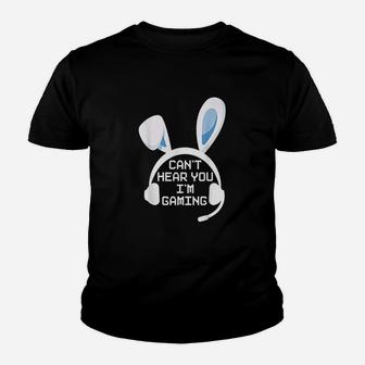 Gaming Easter Gamer Bunny Ears Headset Youth T-shirt | Crazezy