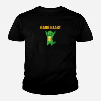 Gang Beast Lustiges Cartoon-Monster Grafik-Kinder Tshirt in Schwarz, Witziges Design - Seseable