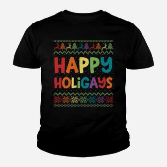 Gay Christmas Funny Lgbt Happy Holigays Rainbow Party Gift Sweatshirt Youth T-shirt | Crazezy